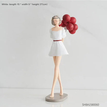 Modern red & blue balloon girls resin figurines living room decor