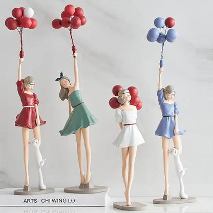 Modern red & blue balloon girls resin figurines living room decor