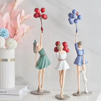 Modern red & blue balloon girls resin figurines living room decor