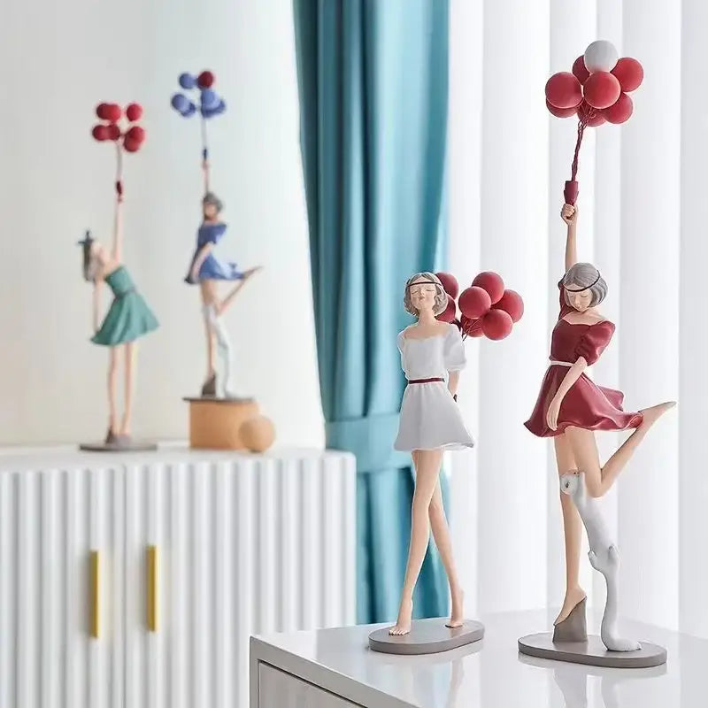 Modern red & blue balloon girls resin figurines living room decor