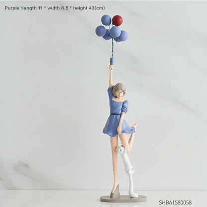 Modern red & blue balloon girls resin figurines living room decor