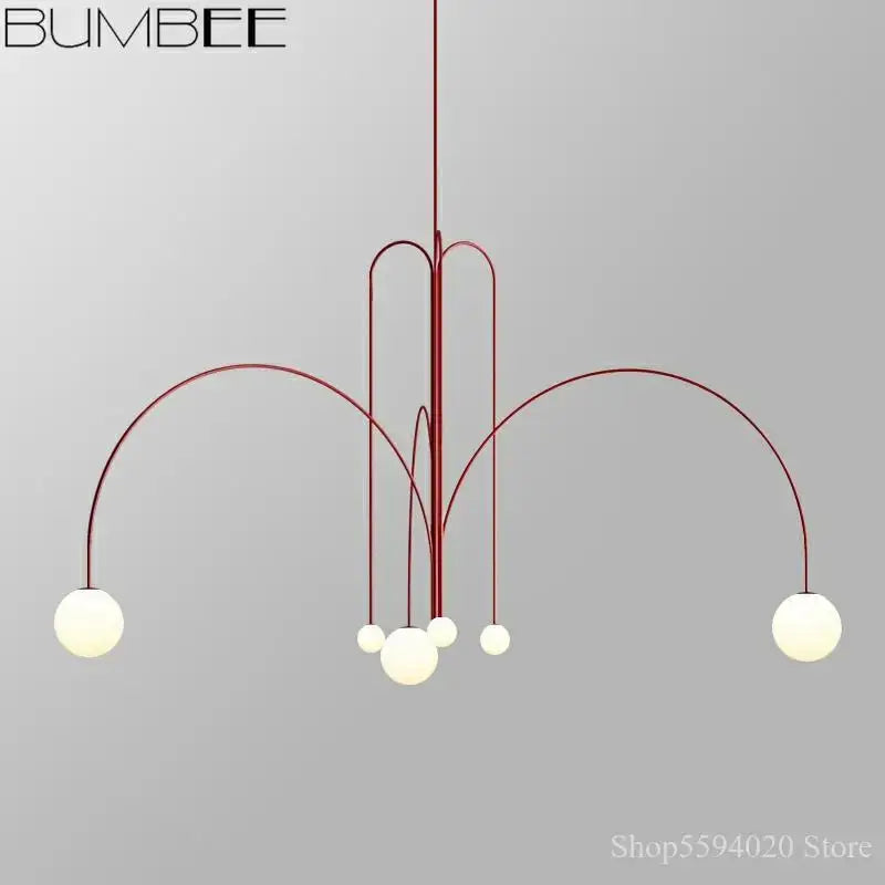 Modern red designer line chandelier living room globe light