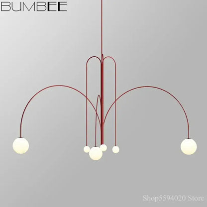 Modern red designer line chandelier living room globe light