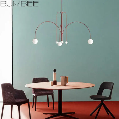 Modern red designer line chandelier living room globe light
