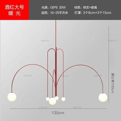 Modern red designer line chandelier living room globe light