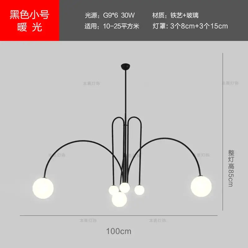 Modern red designer line chandelier living room globe light