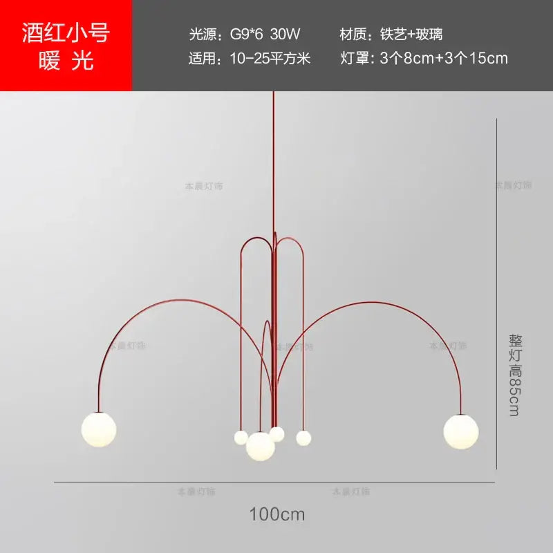 Modern red designer line chandelier living room globe light