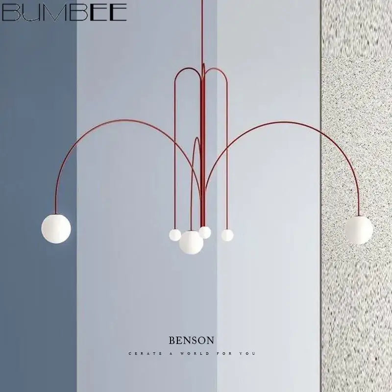 Modern red designer line chandelier living room globe light