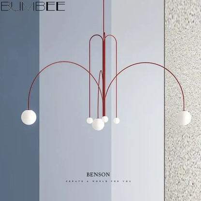 Modern red designer line chandelier living room globe light
