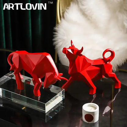 Modern red geometric bison sculpture living room decor