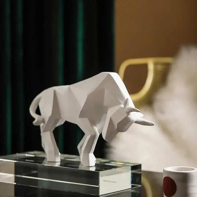 Modern red geometric bison sculpture living room decor