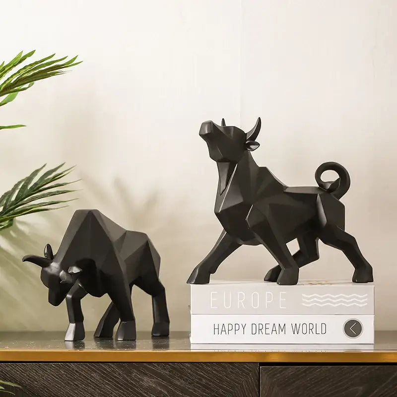 Modern red geometric bison sculpture living room decor