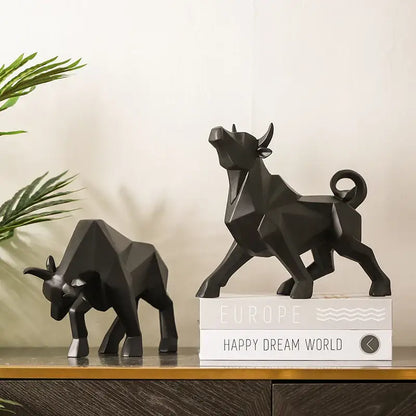 Modern red geometric bison sculpture living room decor