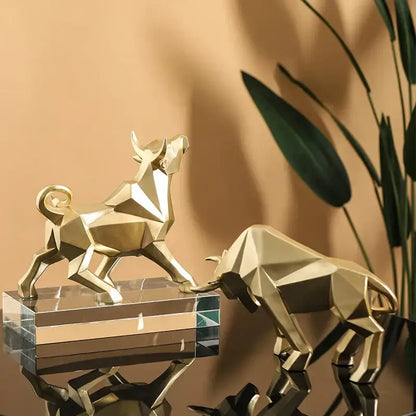 Modern red geometric bison sculpture living room decor