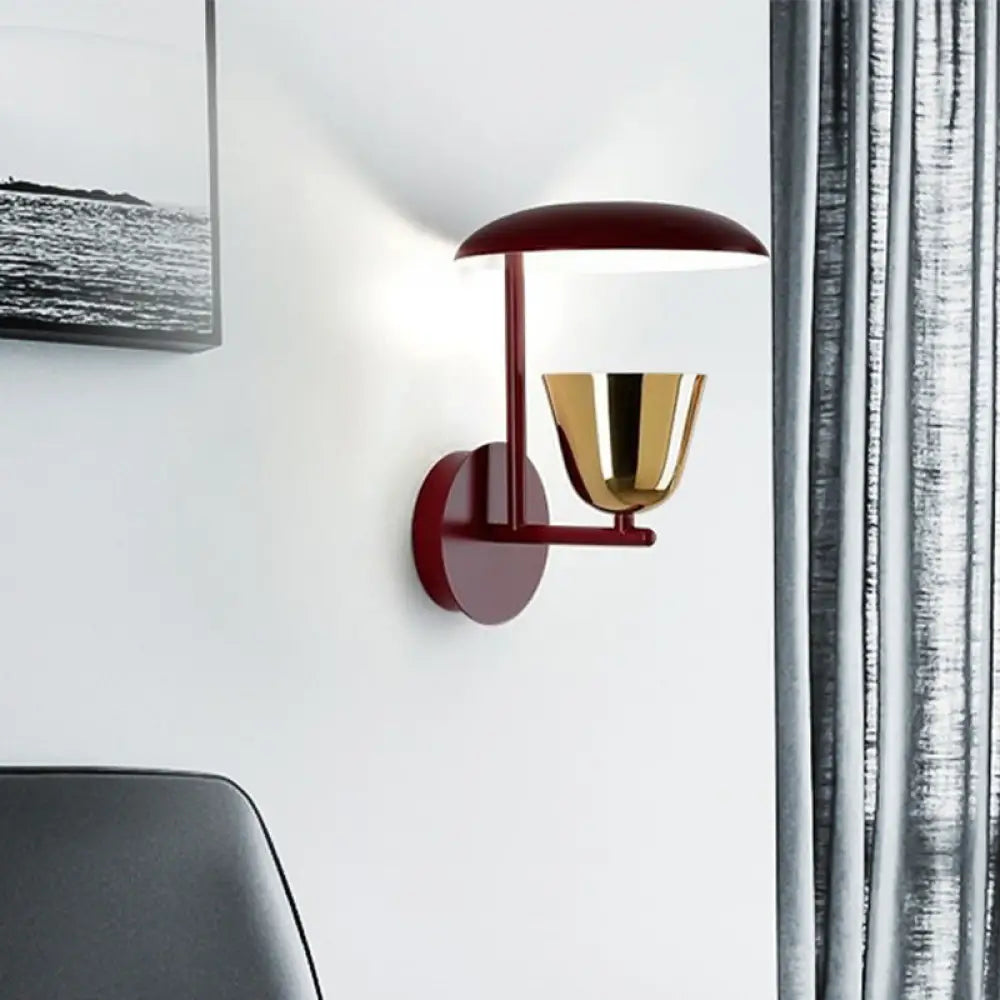 DecorBites™ Modern Red Dome Wall Sconce Lighting Fixture - Metal 1-Head for Bedroom
