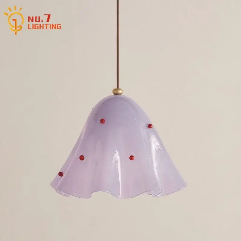 Modern red glass pendant light with black dots for dining room