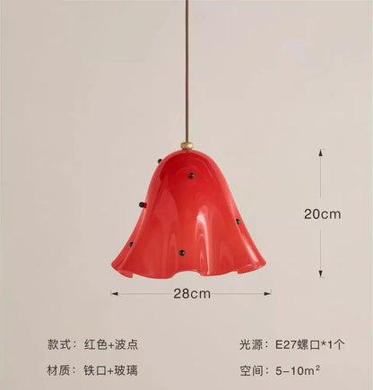 Modern red glass pendant light with black dots for dining room