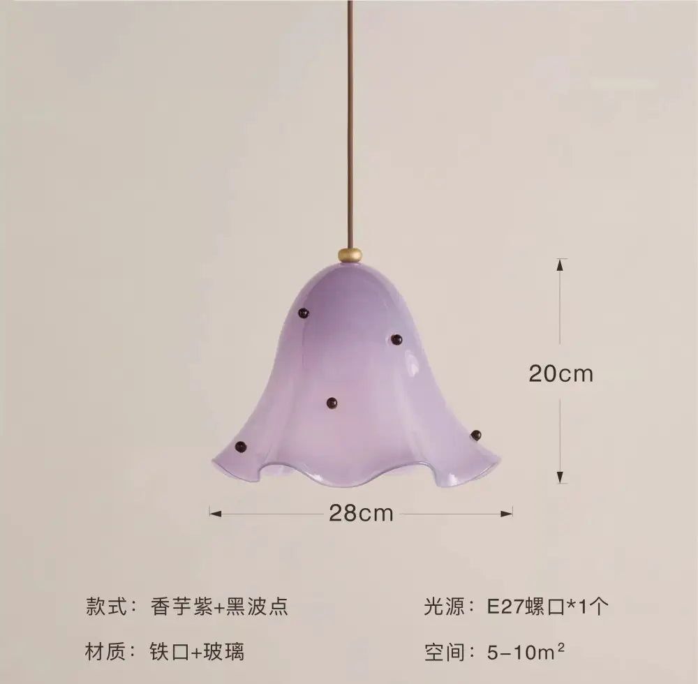 Modern red glass pendant light with black dots for dining room