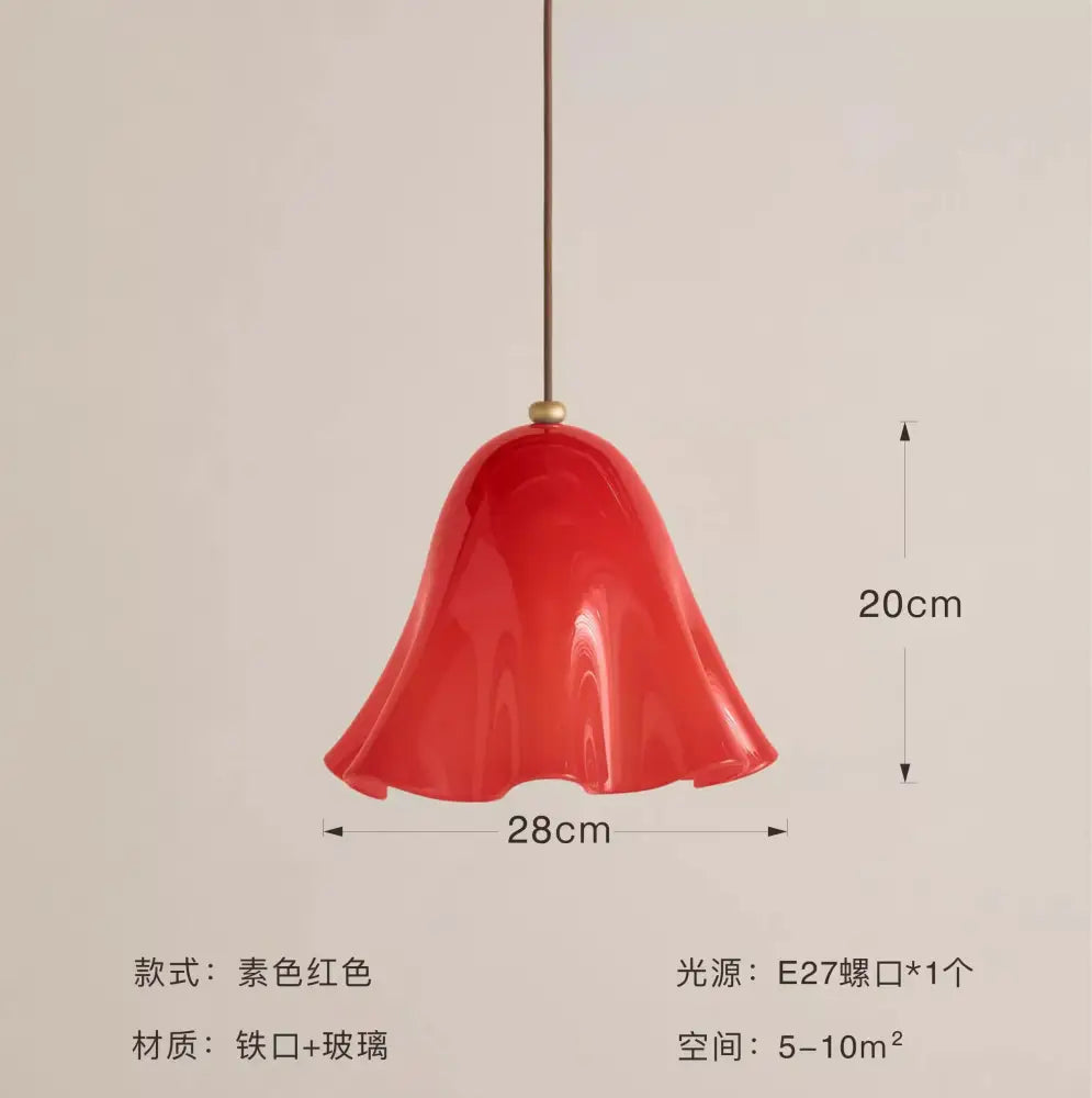 Modern red glass pendant light with black dots for dining room