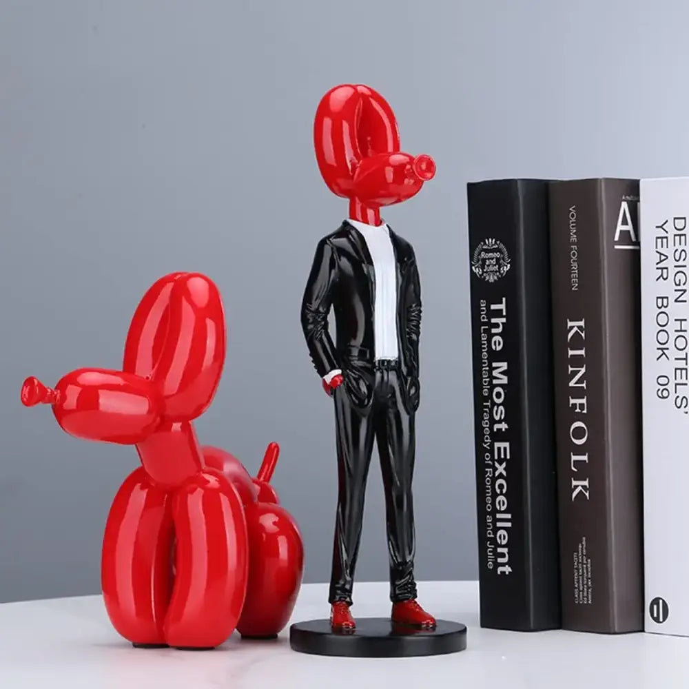 Modern red glossy balloon dog statue living room resin decor