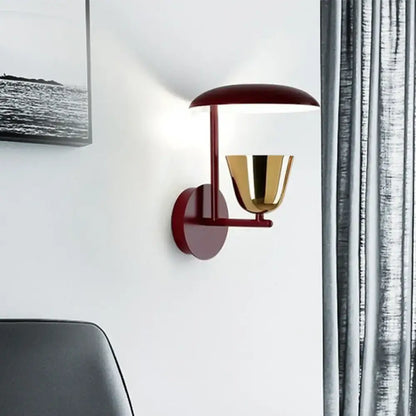 Modern red & gold dome wall light bedroom sconce