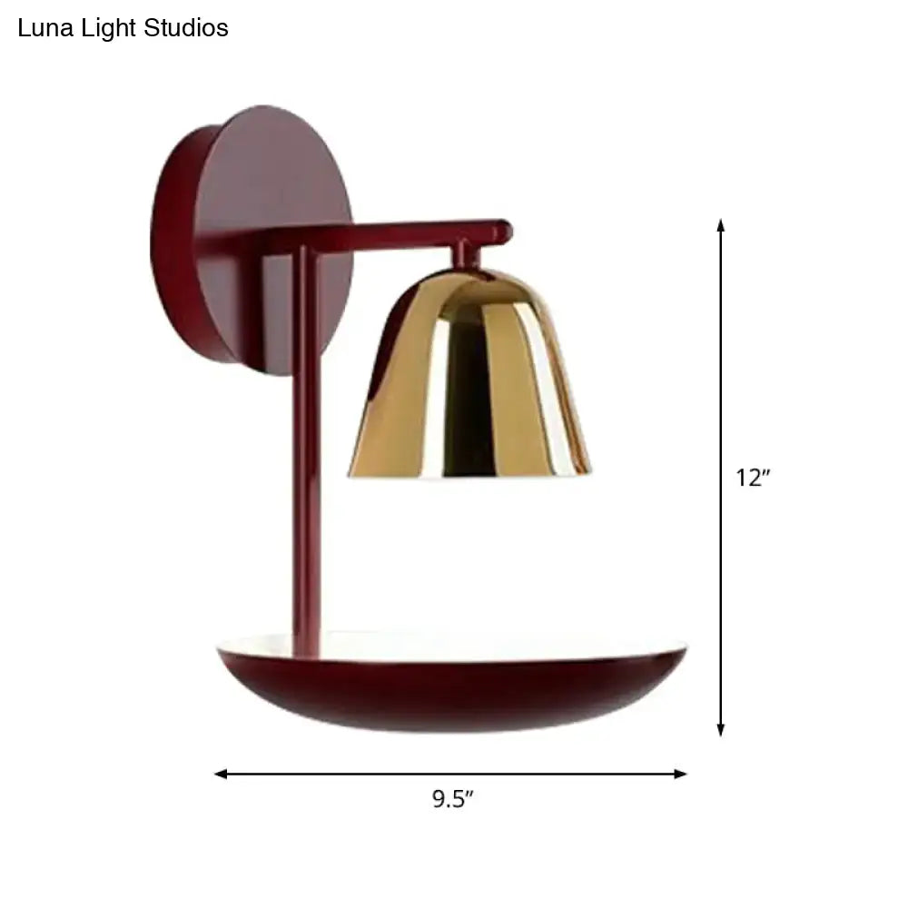 Modern red & gold dome wall light bedroom sconce