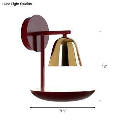Modern red & gold dome wall light bedroom sconce