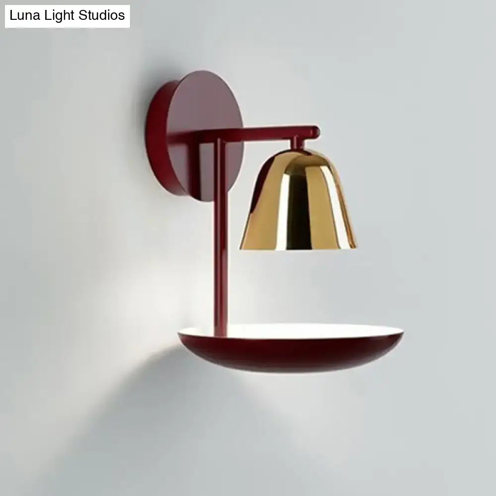 Modern red & gold dome wall light bedroom sconce
