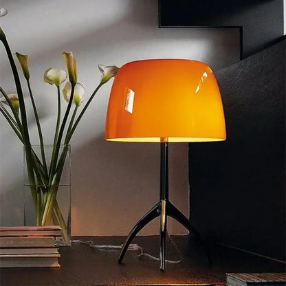 Modern red green & beige glass shade table lamp bedroom tripod light