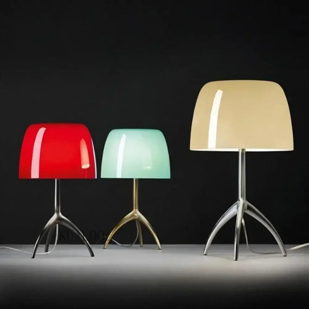 Modern red green & beige glass shade table lamp bedroom tripod light
