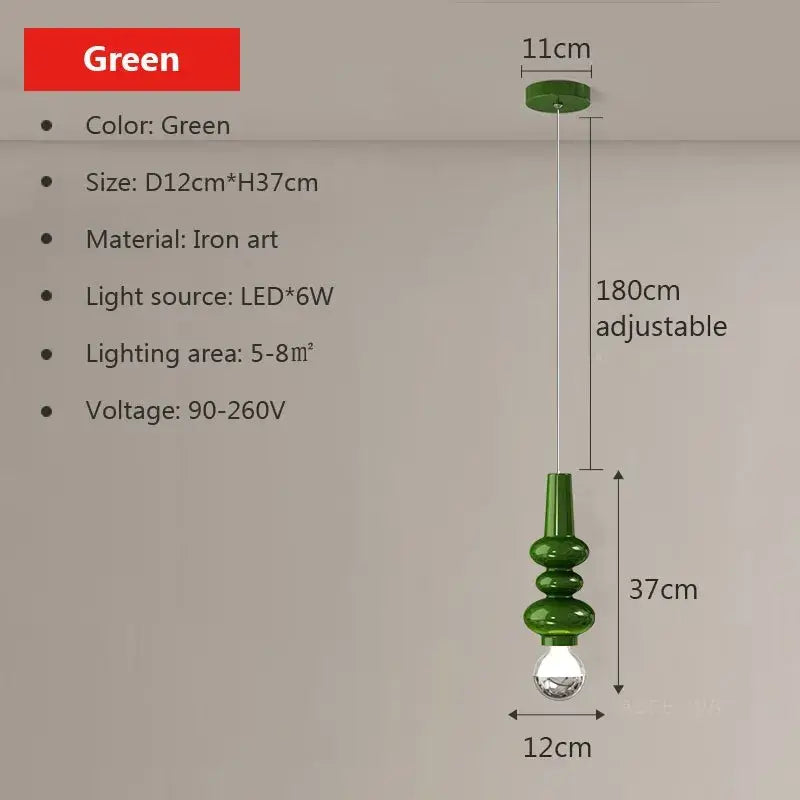 Modern red & green caterpillar iron led pendant light bedroom