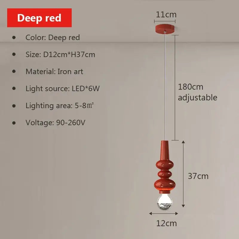 Modern red & green caterpillar iron led pendant light bedroom