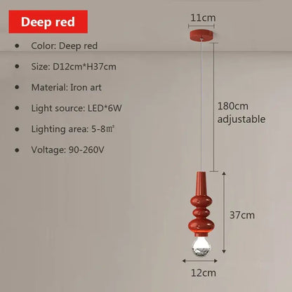 Modern red & green caterpillar iron led pendant light bedroom