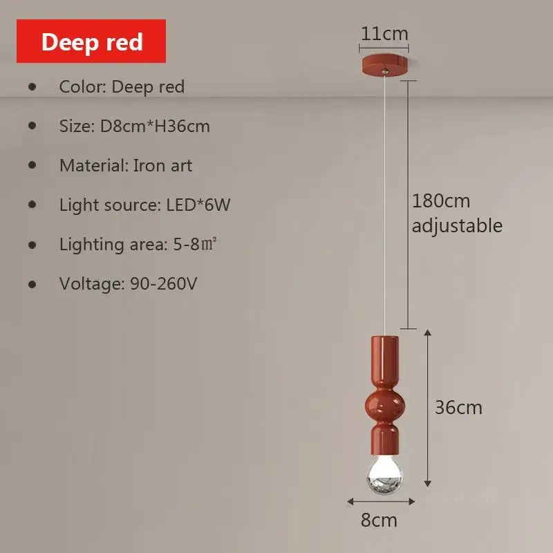 Modern red & green caterpillar iron led pendant light bedroom