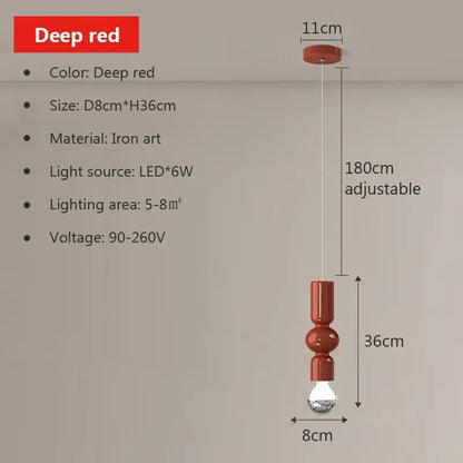 Modern red & green caterpillar iron led pendant light bedroom