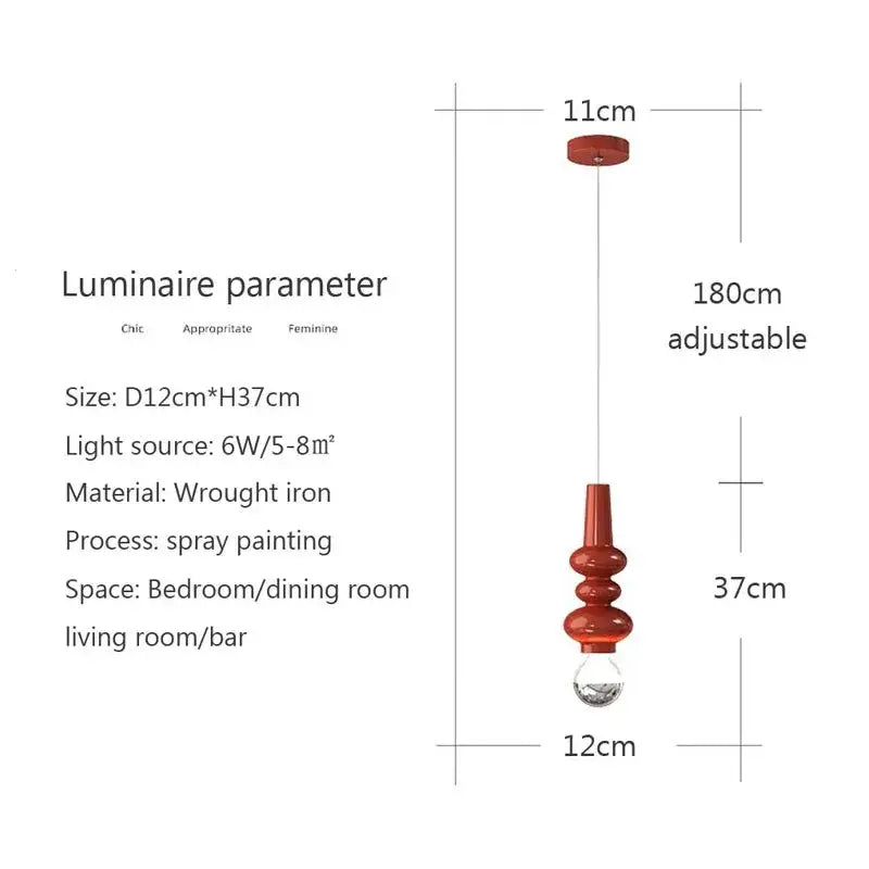 Modern red & green caterpillar iron led pendant light bedroom