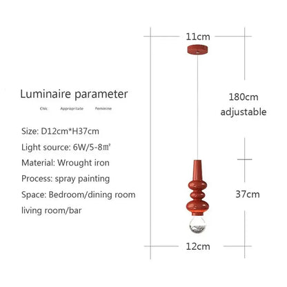 Modern red & green caterpillar iron led pendant light bedroom