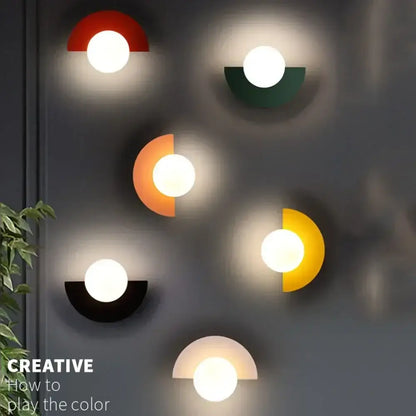 Modern red & orange glass ball led wall lamp bedroom ambient light