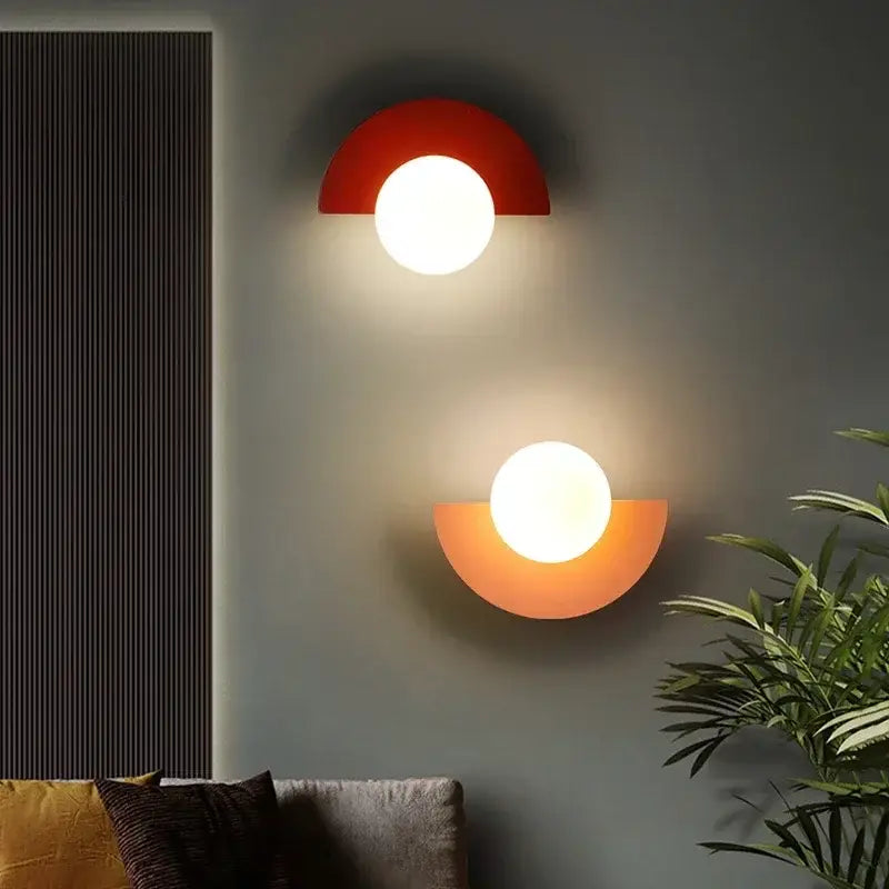 Modern red & orange glass ball led wall lamp bedroom ambient light
