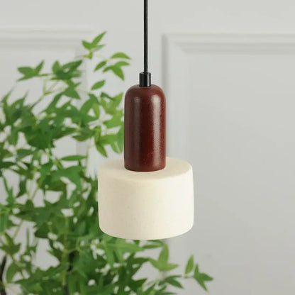 Modern reddish brown and cream cement cylinder led pendant kitchen light