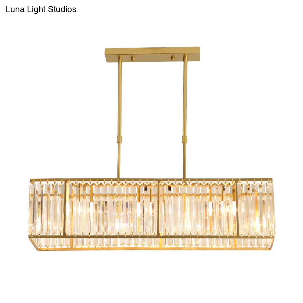 DecorBites™ Modern Restaurant Pendant Lamp: 3/4-Bulb Hanging Island Light with Crystal Rectangle Shade in Black/Gold