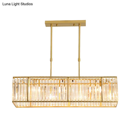 DecorBites™ Modern Restaurant Pendant Lamp: 3/4-Bulb Hanging Island Light with Crystal Rectangle Shade in Black/Gold