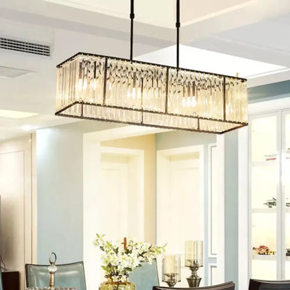 DecorBites™ Modern Restaurant Pendant Lamp: 3/4-Bulb Hanging Island Light with Crystal Rectangle Shade in Black/Gold