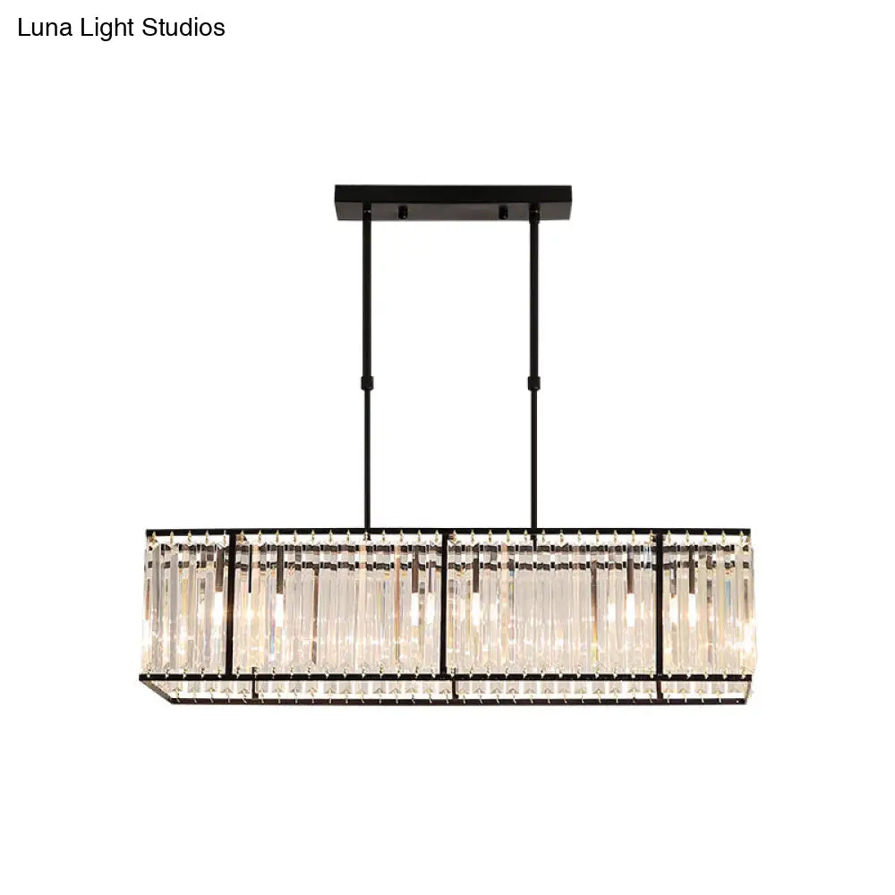 DecorBites™ Modern Restaurant Pendant Lamp: 3/4-Bulb Hanging Island Light with Crystal Rectangle Shade in Black/Gold