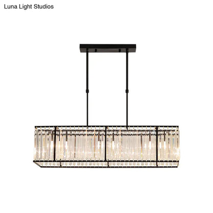 DecorBites™ Modern Restaurant Pendant Lamp: 3/4-Bulb Hanging Island Light with Crystal Rectangle Shade in Black/Gold