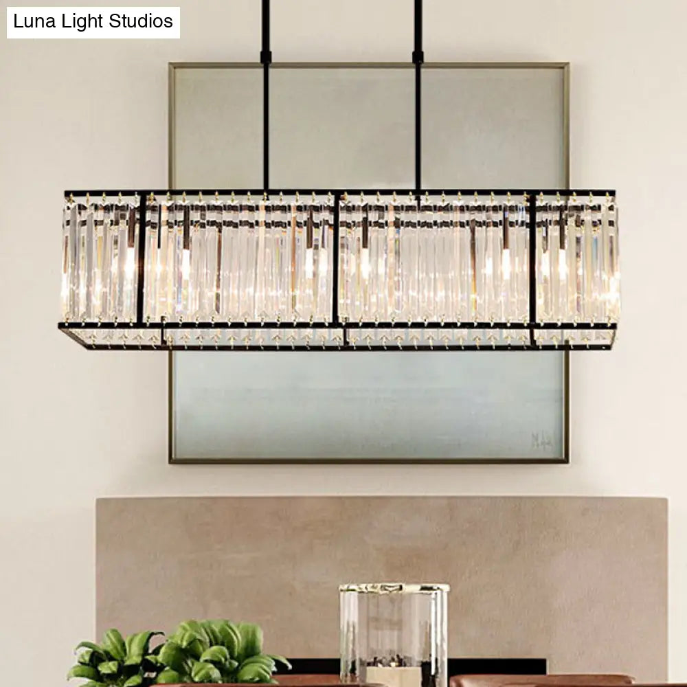 DecorBites™ Modern Restaurant Pendant Lamp: 3/4-Bulb Hanging Island Light with Crystal Rectangle Shade in Black/Gold