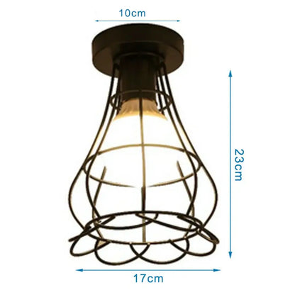 Modern retro black iron cage ceiling light for kitchen lighting