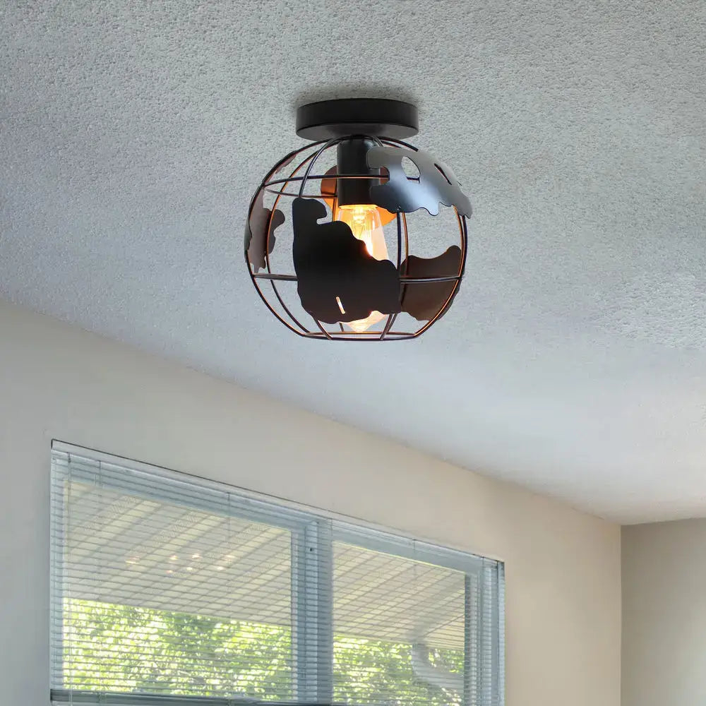 Modern retro black iron cage ceiling light for kitchen lighting