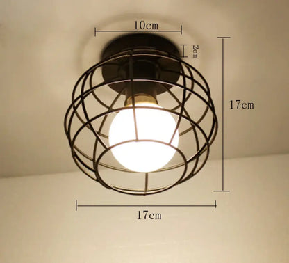 Modern retro black iron cage ceiling light for kitchen lighting