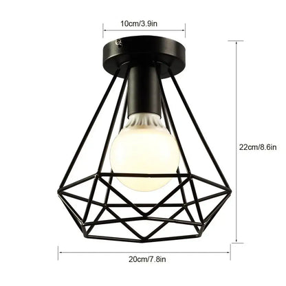 Modern retro black iron cage ceiling light for kitchen lighting